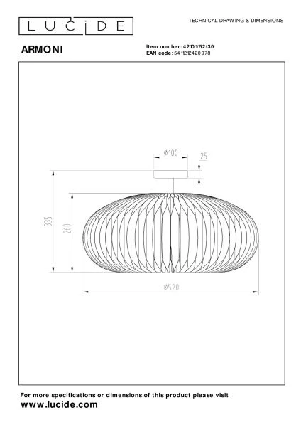 Lucide ARMONI - Flush ceiling light - Ø 52 cm - 1xE27 - Black - technical